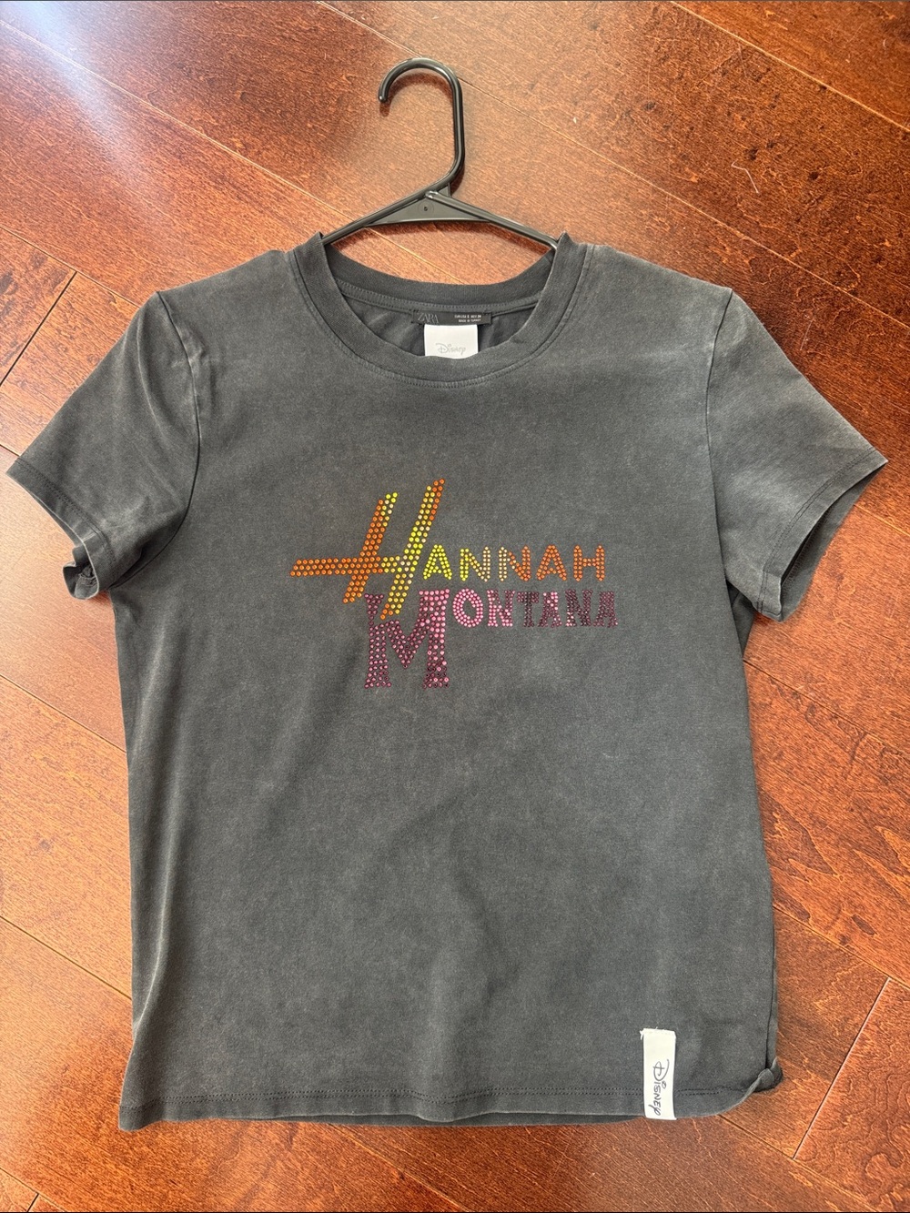 Zara Black Hannah Montana Rhinestone Logo Tee